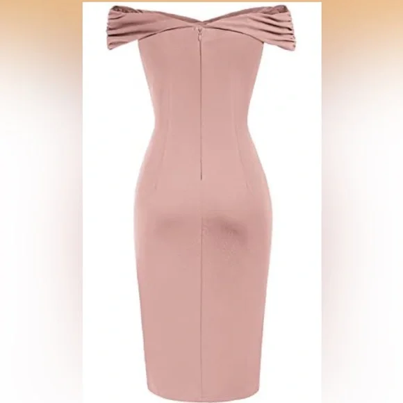 Elegant Pink Off-Shoulder Bodycon Dress 2 wear style size Large NWOT - Picture 4 of 5